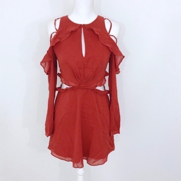 Revolve Red Carter Cold Shoulder Side Cut Dress - Picture 4 of 7